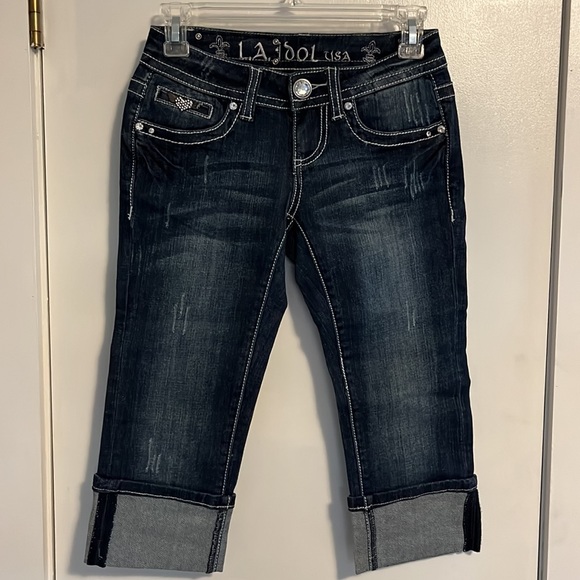 L.A. idol USA Crop Fleur De Lis Embellished Jean - Picture 5 of 8